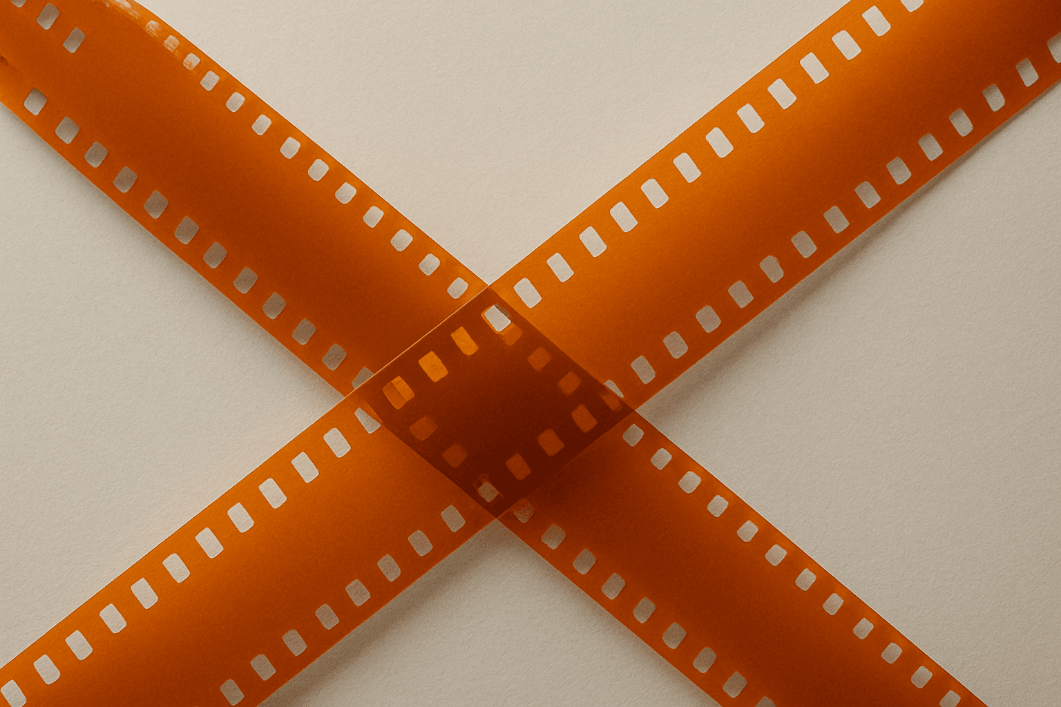 Overhead arrangement of multiple photographic film rolls forming an X